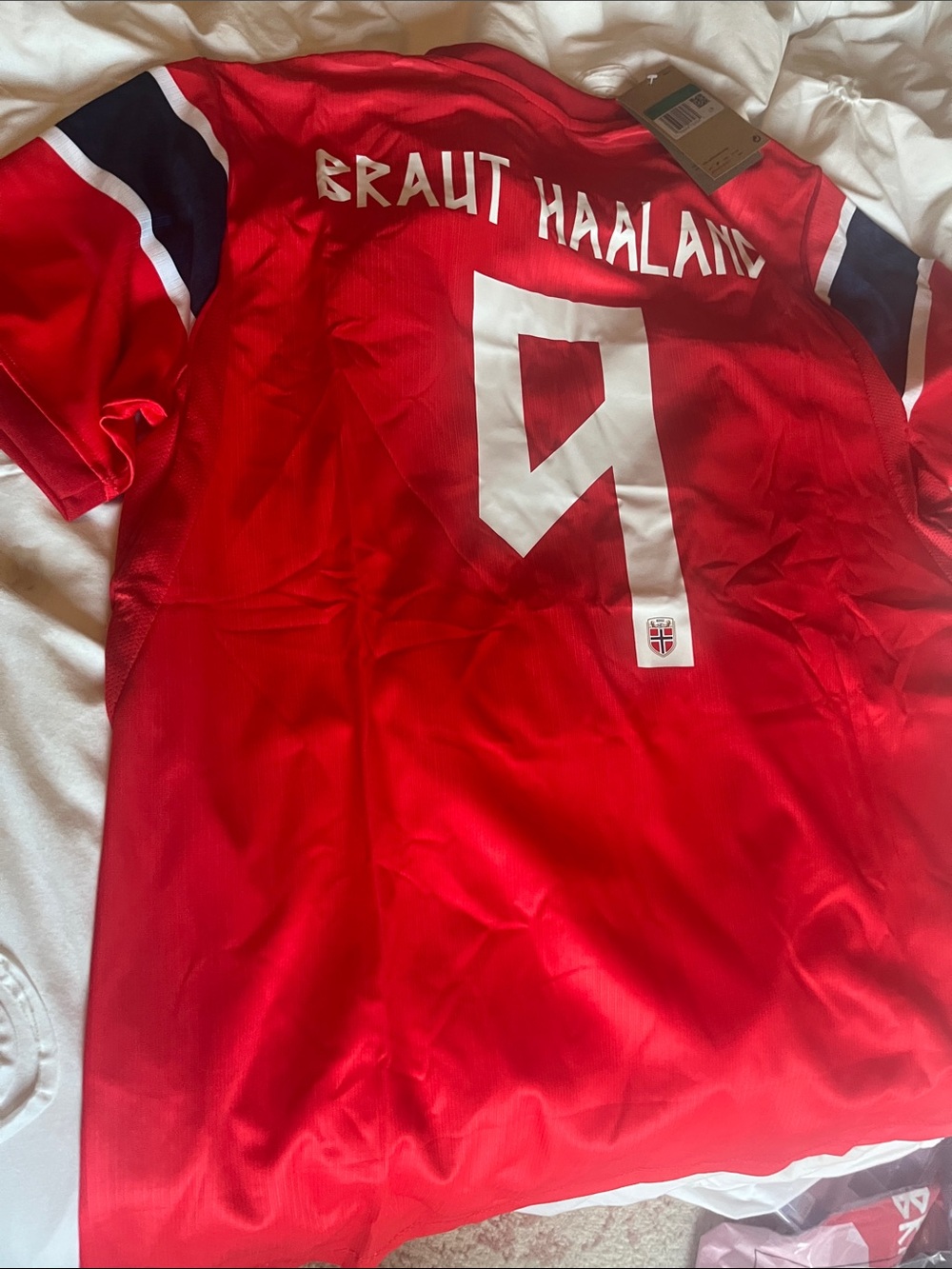 Norway 2026 World Cup Red Soccer Jersey  'Braut Haaland' and Number 9. Fan fav!